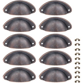 Yetaha 10PCS Cabinet Cup Pull Handle, 82x35mm Drawer Shell Pull Handles, Vintage Antique Kitchen Cupboard Pulls Furniture Knob, Antique Copper
