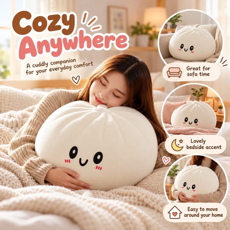 Dumpling Plush Pillow for Hugging & Decor – Soft Stuffed