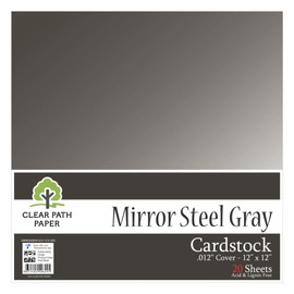Mirror Metallic Steel Gray Cardstock - 12 x 12 inch - .012" Thick - 20 Sheets - Clear Path Paper
