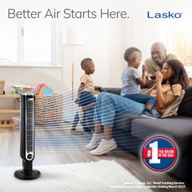 Lasko Oscillating Tower Fan with Remote Control, 3 Quiet Speeds, Timer for Bedroom, Kitchen, Office Use, Black, 36" 2511