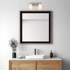TRANS GLOBE 22482 BN I Lisbon Collection 14 Inch Two-Light Bathroom Vanity - in a Brushed Nickel Finish | Metal Housing I Clear & Frosted Shades I Modern Contemporary Light Fixture |