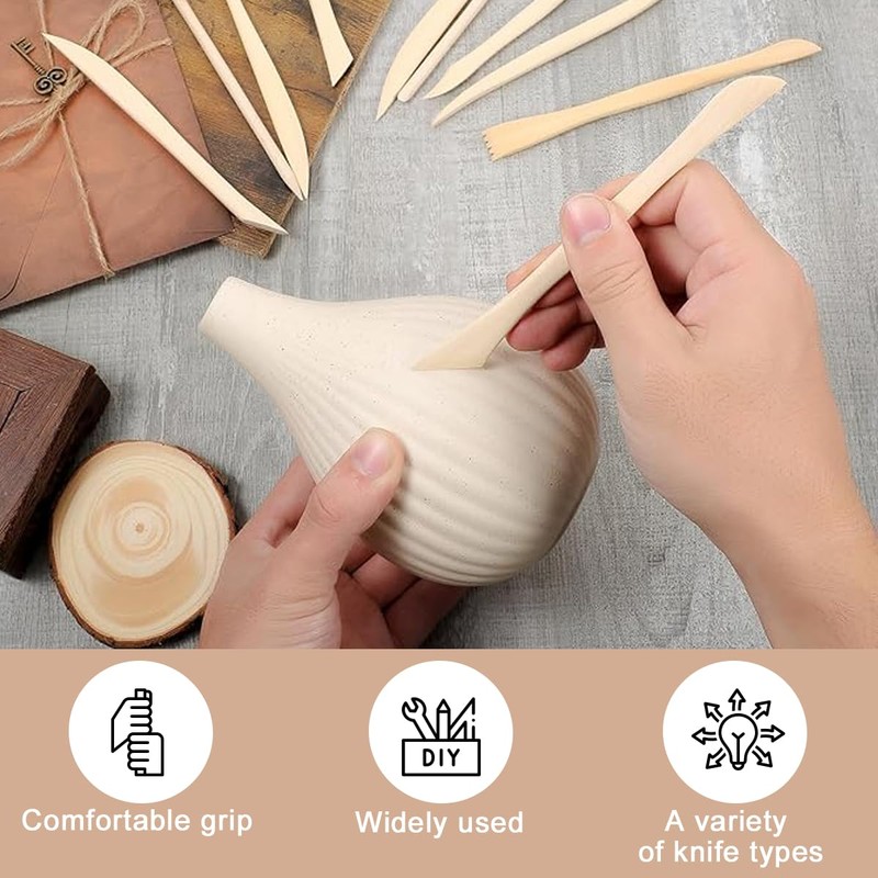 Clay Modelling Tools, 10 Pcs Wooden Clay Sculpting Modelling Pottery
