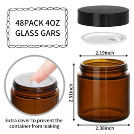 KEYWING 4oz Amber Glass Jars with Black Lids, 48 Pack Empty Cosmetic Containers Small Glass Jars with Inner Liners for Creams, Lotions, Ointments and Powders