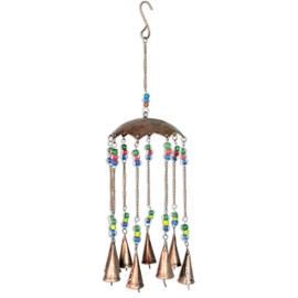 Sunset Vista Designs Windchimes - Handcrafted Boho Glass Bead & Bells Metal Umbrella Windchime, 23.5" Long, Copper