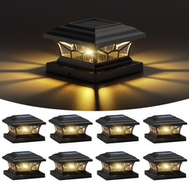 DAMAYCA 8 Pack Solar Post Cap Lights Outdoor Waterproof, Fits 4x4, 5x5, 6x6 Wooden & Vinyl Fence Decks with Warm & Cool White Light Modes, Classic Black