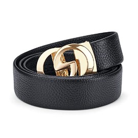 VANNANBA Ratchet Belts for Men Fashion Automatic Buckle Automatic Belts with Gift Box(28"-34" Waist Adjustable,Gold)