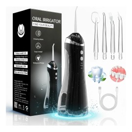 Vanance Irrigador Bucal Dental Dientes Portatil Recargable Boquillas Modos Profesional Water Flosser Oral Limpiador Higiene Ipx7 Impermeable Negro