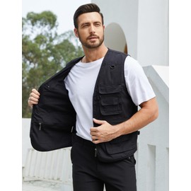 Gihuo Gihuo Men's Fishing Vest Utility Safari Travel Vest with Pockets Outdoor Work Photo Cargo Fly Summer Vest (Black, XX-Large)
