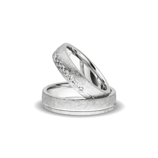 Kolibri Rings Wedding Rings Engagement Rings Ice Matt Silver 925 5 Cubic Zirconia Stones Set – Free Engraving and Case, Silver, Cubic Zirconia
