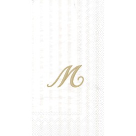 Ideal Home Range 16 Count 3-Ply Letter M Monogram Guest Towels, White/Gold