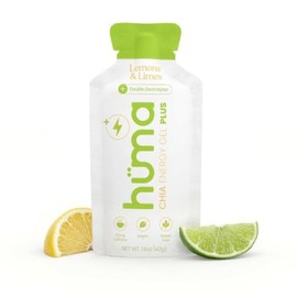Huma Plus - Gel energético de Chia, limones y limas, 12 geles, 25 mg de cafeína  Electrolitos dobles, geles energéticos aptos para el estómago        