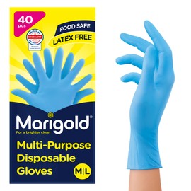 Marigold Disposable Gloves: Latex Free, Powder Free, Food Safe Multi-Purpose Disposable Gloves - Easy fit and Versatile Use for Everyday Tasks, Dermatologically Tested - Box of 40