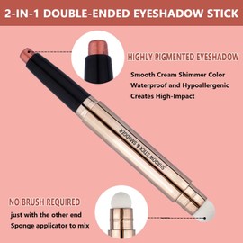 MiaSarah 2 in 1 Cream Eyeshadow Stick, Shimmer Smooth Eyeshadow Pencil, Hypoallergenic Waterproof Long Lasting Eye Shadow Highlighter Stick, Create High-Impact, Multi-Dimensional Eyes Look