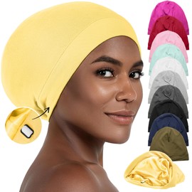 Silk Bonnet Satin Bonnet Silk Hair Wrap sleeping Sleep Cap hair bonnet for Sleeping Beanie Adjustable Stay On Headwear Lined Nurse Cap Black Women Men Curly Hair cap Braids Locs Head Scarf Night Cap