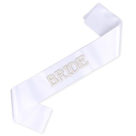 lasuroa Bride Sash, White Bachelorette Sash with Pearls and Rhinestones Bridal Shower Gift Bride to Be Accessories Bridesmaid Favors for Wedding & Bachelorette Party Decorations Hen Do Supplies