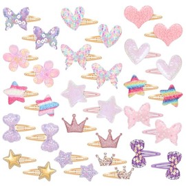 32 pinzas para el cabello para adolescentes, pasadores de metal brillante, lindos accesorios para el cabello con forma multicolor de flores para niños