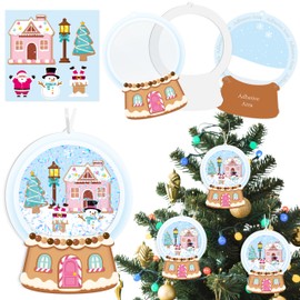 WATINC Gingerbread House Snow Globe Craft Kit - DIY Christmas EVA Winter Scene Hanging Shaking Ornament Crystal Ball with Glitter Sequins Sugar Paper, Winter Christmas for Home School (24Pcs)