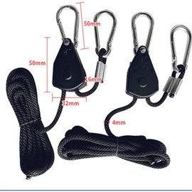 OneChoi Grow Light Rope Hanger 3Pairs，1/8" 8-Feet Long Heavy Duty Adjustable Rope Clip Hanger, Adjustable Rope Ratchet Hangers 150 Lbs per Pair with Stainless Steel 2.5" S Hook