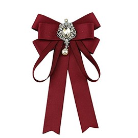 JKQBUX Bowknot Rhinestone Ribbon Bow Brooch Pre-Tied Bow tie for Women Neck Tie Wedding Party Christmas Gifts Ceremony Dark Red
