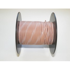 Tan/White Striped, 18 GA AWG GXL Wire, 100' Spool, For Automotive, Truck, Motorcycle, RV. General Purpose Copper Wire .94 O.D. Abrasion Resistance, High Heat