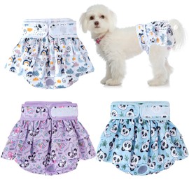 Washable Dog Diapers Female, 3 Pack Premium Reusable Doggie Diapers，High Absorbency Leak-Proof Puppy Diapers for Female Dog in Heat, Period, Incontinence, Excitable Urination Girl Dog Diapers Dress