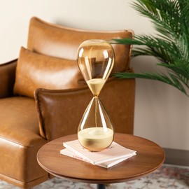 Glitzhome Oversized Hourglass Sand Timer - 30 Minutes, Minimalist Hand-Blown Sand Clock with Amber Glass & White Sand - 13.5''H