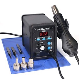 YIHUA 959D-Estación Digital de Retrabajo de Aire Caliente, Alta Potencia con 3 Memorias, Eficiencia de Flujo de Aire, Pantalla °F/°C, Temperatura Prec