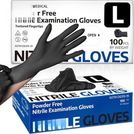 Disposable Nitrile Gloves, Powder-Free Latex-Free Food Safe Exam Gloves for Medical, Cooking, Tattoo, Black 100 Pcs Cleaning Large (Black) - Colour: Medium (Black)