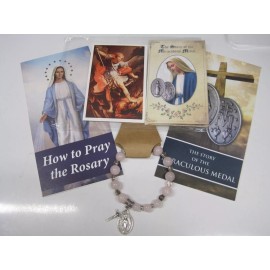 Handcrafted Rosary Bracelet and Kit Rose Quartz Beads and Silver Hearts