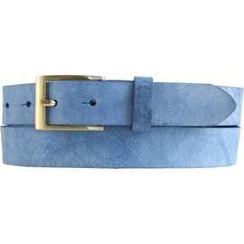BELTINGER Men's Belt Made of Soft Full Cowhide Leather Vintage Look 3 cm Leather Belt for Men with Golden Belt Buckle 30 mm Narrow Belt Used Look, Blue, Gold