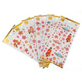 Kinteshun Sakura Scrapbooking Stickers,Japanese Style Self-adhensive DIY Decorative Cherry Blossoms 3D Epoxy Paster Decals Sticker for Scrapbooking or Card Making (6pcs with Different Patterns)