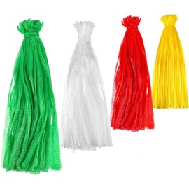 Xaztr 400 Pcs Reusable Produce Bags, Assorted Size Vegetable Onion Storage Bag, Plastic Mesh Produce Bags Nylon Net Bag for Fruit Toy Grocery Seafood Boiling (Red, White, Green, Yellow)