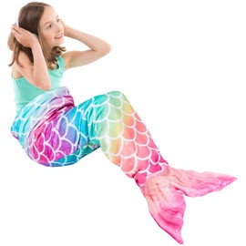 WERNNSAI Mermaid Tail Blanket - Plush Mermaid Wearable Blanket for Girls Kids Teens Rainbow 140cm x 60cm All Seasons Soft Flannel Fleece Snuggle Blanket Mermaid Scale Sleeping Bag