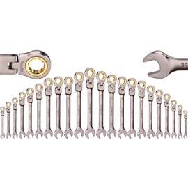 HORUSDY Flexible Head Ratchet Spanner, 24MM Metric Wrench Ratcheting Combination Wrenches 72-Teeth, Cr-V Constructe Nickel Plating (One Piece 24mm)