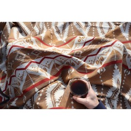 Ruth&Boaz Outdoor Wool Blend Blanket Ethnic Inka Pattern(Q) (Camel, Large)