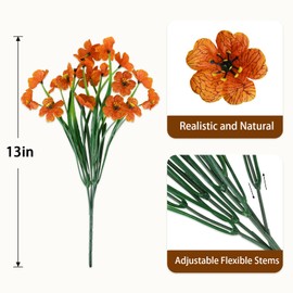 AmberFun 24 Bundles Artificial Fall Flowers for Outdoors, Realistic Fake Silk Flowers for Outside Decoration, Autumn Faux Plants Outdoor Planter Window Box Porch Patio Decor(Orange)