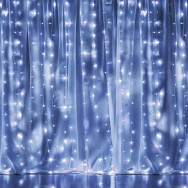 Dazzle Bright 300 LED Curtain String Lights, Christmas Fairy Lights for Bedroom with 8 Lighting Modes, Connectable Waterproof Window Lights Party Wedding Garden Wall Decor, White