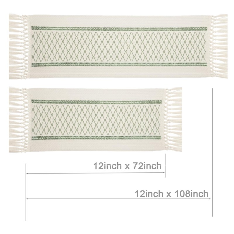 Hibate Sage Green Boho Table Runner for Home Decor Macrame