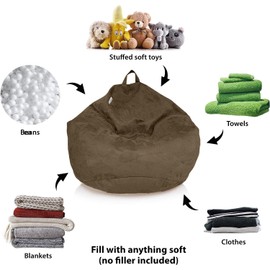 Delmach Bean Bag Stuffed Animal Storage Chair Cover (No Filler) for Kids and Adults. Extra Large Bird's Nest Beanbag Memory Foam Soft Premium (Chocolate, 3 ft (Cover Only))