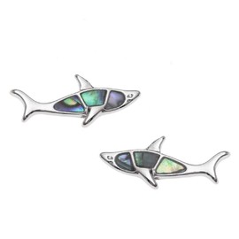 Liavy's Great White Shark Fashionable Earrings - Abalone Paua Shell - Stud - Unique Gift and Souvenir