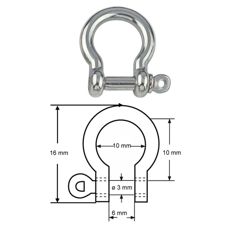 Stainless Steel Shackles Curved Shape 4pcs (3mm)