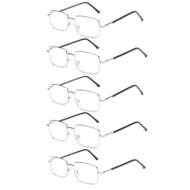 Hubeye 5 Pack Lesebrille aus Metall für Herren Anti-Blau Sehhilfe Rechteckiger Männer Brillen Federscharniere Blaulicht Blockierende Computer Lesehilfe 1.00