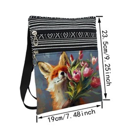 LiuenMgg Floral Fox Messenger Bag Small Ethnic Pattern Printed Adjustable Strap Crossbody Zipper Bag Floral Fox Phone Bag Wallet Cute Shoulder Handbag for Women Friends -5