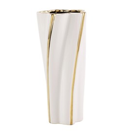 YUSHUIHOME White and Gold Vase, Ceramic Gold Vase Home Decor,Pentagon White Gold Vase Living Room Center Decor Nordic Modern for Living Room, TV Cabinet, Office, Templer, Flower Store (Small)
