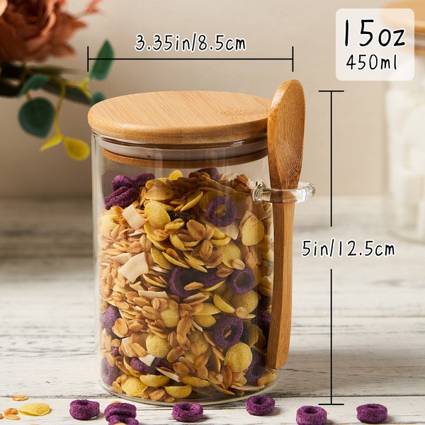 OneDream Glass Sugar Container with Spoon - 2 Pack 15oz