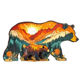 Wooden Puzzles for Adults - Bears in The Forest Wooden Jigsaw Puzzle, Unique Animal Shaped Wood Puzzles Adult, Christmas Birthday Gifts for Friends/Family, Home Decor 9.7 * 5.2in 80pcs