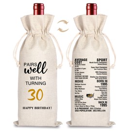 30th Birthday Wine Bag, Presents for 30th Birthday girl, 30 Years Old Gift Idea for Women Men, Best Friend Sisters Birthday Party Decorations, Pairs Well With Turning 30 Birthday (Beige- 30th)