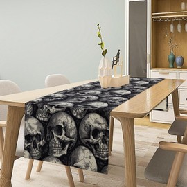 Gothic Table Runner Dark Skull Pattern Table Runner Table Cloth Decoration Dresser Garden Farmhouse Wedding Party Vacation Dinner Home 13x36 inches