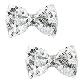 Love Fairy 3-Inch Glitter Bow Hairpin - Sparkling Sequin Bow Tie Hair Clip for Girls,Teens, and Women (Silver)