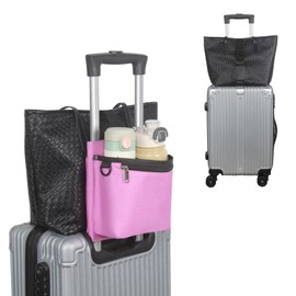 Bokelai Luggage Travel Cup Holder with Straps for Add a Bag Hands Free Suitcases Drink Carrier Beverage Caddy Travel Accessories Gift for Flight Attendants Travelers Pink